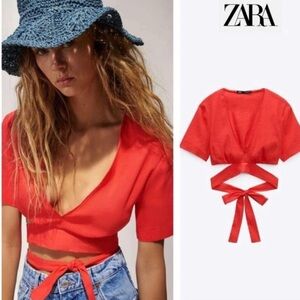 Zara Red Linen Tie Top | Small
